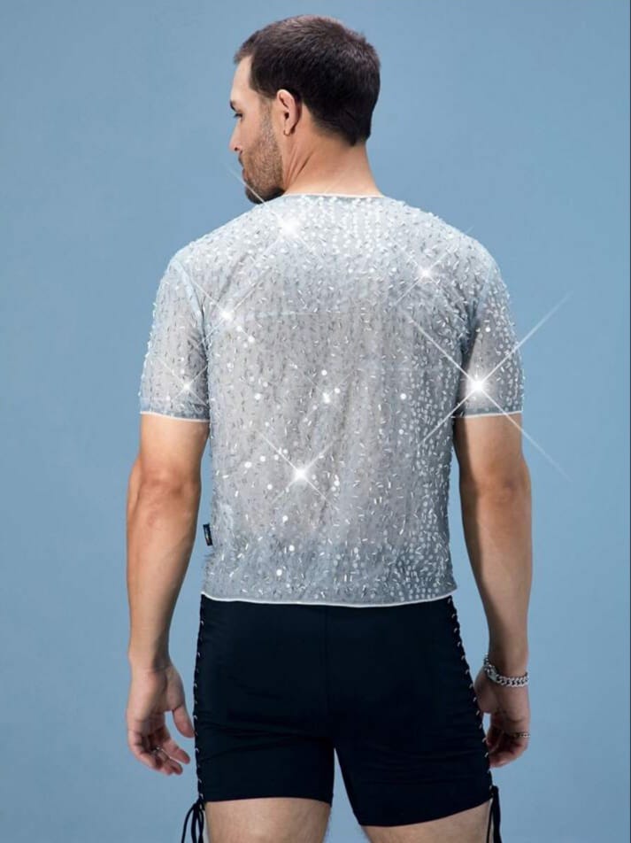Bonga Boys Sheer Sexy Style Round Neck Loose Fit T-Shirt Men